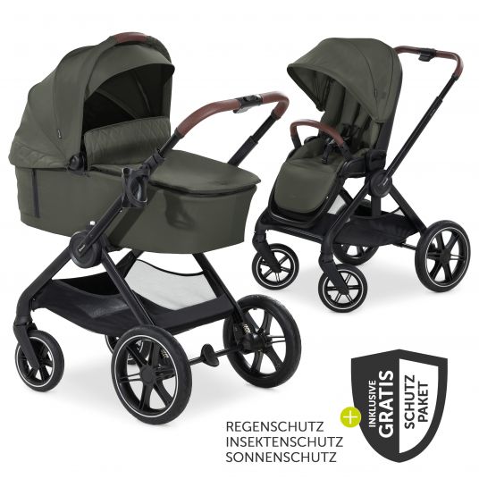Hauck Combi stroller Walk N Care Set incl. carrycot, sport seat, leg cover and XXL accessories package - Dark Olive