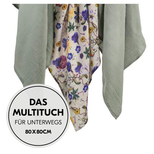 Hauck Mullwindeln / Mulltücher / Spucktücher Cuddle N Clean - 3er Set 80 x 80 cm - Sage / Beige / Floral