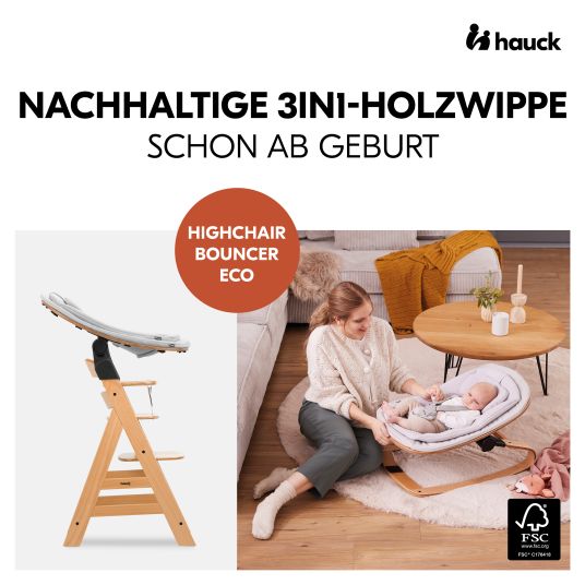 Hauck Neugeborenenaufsatz & Wippe Bouncer Eco - für Alpha & Beta Hochstuhl - Light Grey