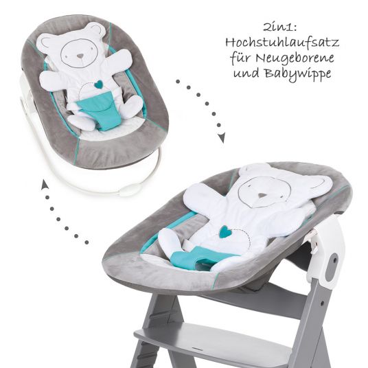 Hauck Neugeborenenaufsatz & Wippe für Alpha Hochstuhl - Bouncer 2in1 - Hearts Grey