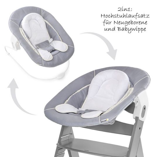 Hauck Neugeborenenaufsatz & Wippe für Alpha Hochstuhl - Bouncer 2in1 - Stretch Grey