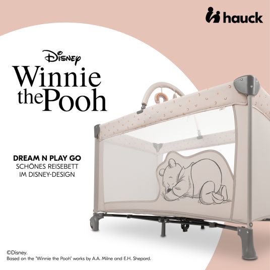 Hauck Dream`n Play Go travel cot - with wheels and play arch - Disney - Pooh Rainbow Beige