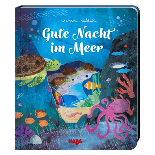 Hauck Reisebett & Laufgitter Sleep N Play SQ Set mit Komfort-Matratze + Insektenschutz + Buch "Gute Nacht im Meer" - Dark Blue