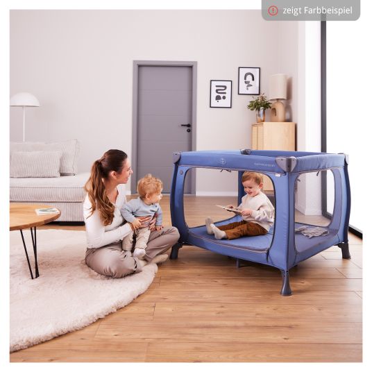 Hauck Travel cot & playpen Sleep N Play SQ Set with comfort mattress + insect screen + book "Good night in the sea" - Dark Blue