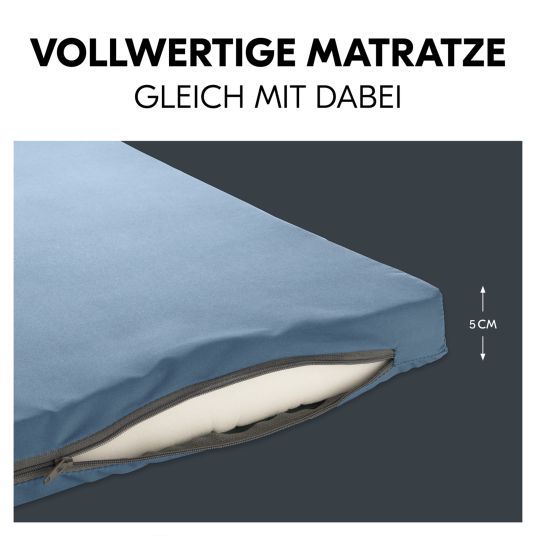 Hauck Reisebett & Laufgitter Sleep N Play SQ Set mit Komfort-Matratze + Insektenschutz + Buch "Gute Nacht im Meer" - Dark Blue