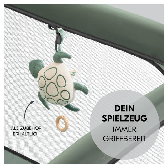 Hauck Reisebett & Laufgitter Sleep N Play SQ Set mit Komfort-Matratze + Insektenschutz + Buch "Gute Nacht im Meer" - Dark Green