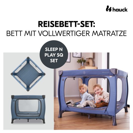 Hauck Lettino da viaggio e box Sleep N Play SQ Set (con materasso comfort e ingresso laterale) - Blu scuro