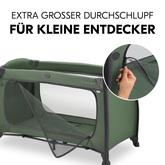 Hauck Reisebett Play N Relax Center mit Wickelauflage, höhenverstellbar und seitlichem Einstieg - Dark Green