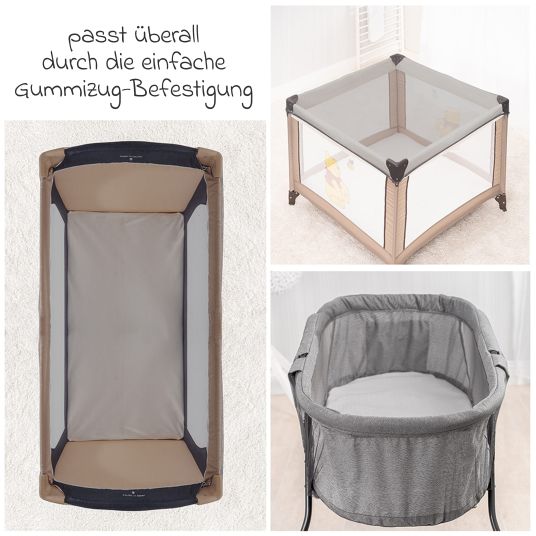 Hauck Reisebett Set Dream`n Play Go inkl. Alvi Reisebett-Matratze & Insektenschutz + GRATIS Langarmbody 4er Pack - Disney - Pooh Rainbow Beige