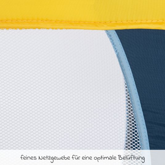 Hauck Reisebett Set Dream'n Play inkl. Alvi Reisebett-Matratze & Insektenschutz + GRATIS Wickelbody 3er Pack - Yellow Blue Navy