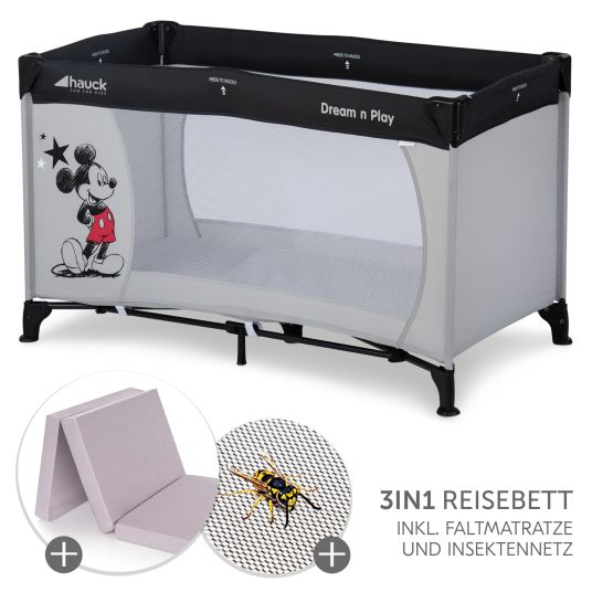 Hauck Reisebett Set Dream N Play inkl. Alvi Reisebett-Matratze & Insektenschutz - Mickey Stars