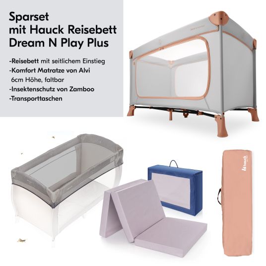 Hauck Reisebett Set Dream N Play Plus inkl. Alvi Reisebett-Matratze & Insektenschutz - Dusty Cork