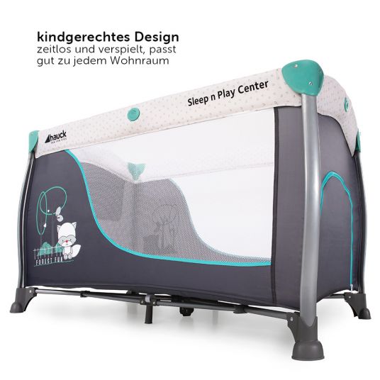 Hauck Travel cot set Sleep'n Play Center 3 with mattress, changing mat, height adjustable - Forest Fun