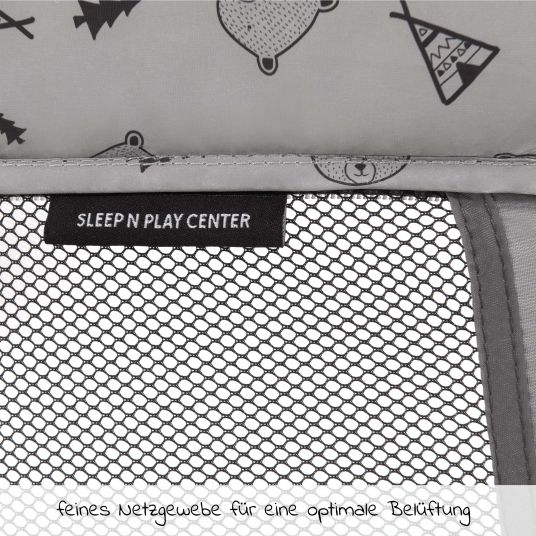 Hauck Set lettino da viaggio Sleep'n Play Center (regolabile in altezza) con fasciatoio, materasso e zanzariera - Grigio Nordico