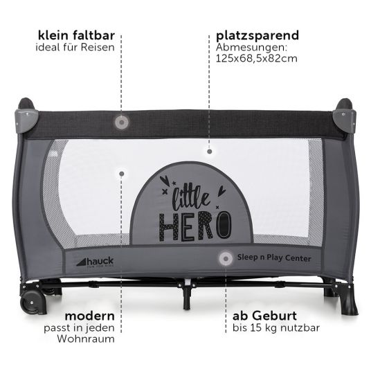 Hauck Travel cot set Sleep'n Play Center with mattress, changing mat, height adjustable - Little Hero