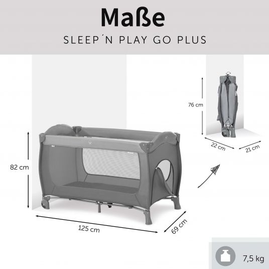 Hauck Reisebett Sleep'n Play Go Plus (mit Rollen und seitlichem Einstieg) - Grey