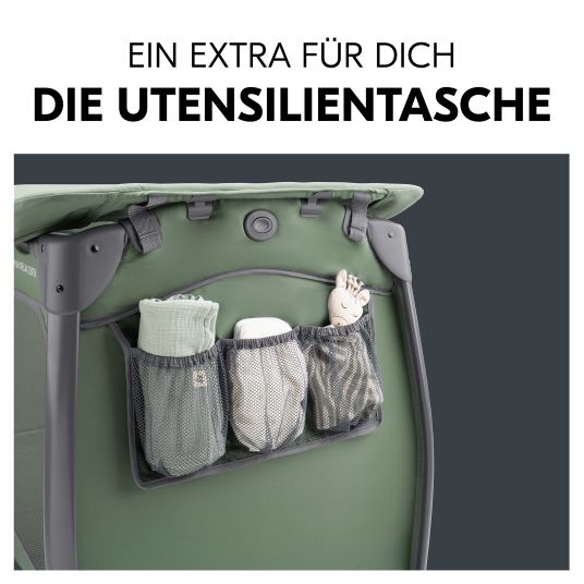 Hauck Reisebett Sparset Play'n Relax Center inkl. Komfort Matratze, Einhang, Wickelauflage & Moskitonetz - Dark Green