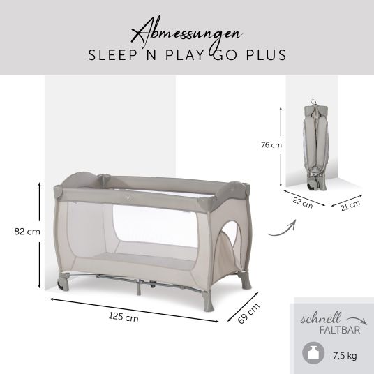 Hauck Sleep'n Play Go Plus travel cot economy set incl. Alvi travel cot mattress + insect screen + FREE changing bodysuit 3-pack - Beige