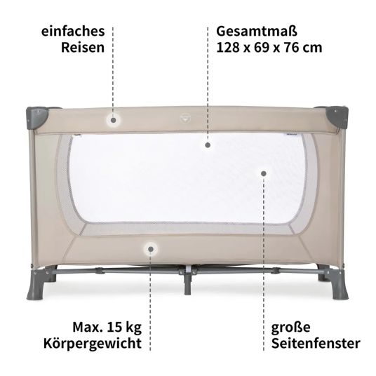 Hauck Reisebett XXL-Sparset - Dream`n Play inkl. Alvi Reisebett-Matratze + Wasserdichte Betteinlage + 2 Spannbettlaken + Insektenschutz - Beige