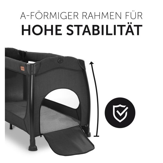 Hauck Reisebett XXL-Sparset - Play N Relax Center inkl. Alvi Reisebett-Matratze + Wasserdichte Betteinlage + 2 Spannbettlaken + Insektenschutz - Melange Black