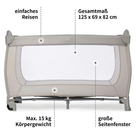 Hauck Reisebett XXL-Sparset - Sleep N Play Go Plus inkl. Alvi Reisebett-Matratze + Wasserdichte Betteinlage + 2 Spannbettlaken + Insektenschutz - Beige