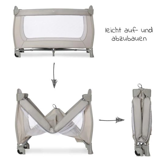 Hauck Reisebett XXL-Sparset - Sleep N Play Go Plus inkl. Alvi Reisebett-Matratze + Wasserdichte Betteinlage + 2 Spannbettlaken + Insektenschutz - Beige