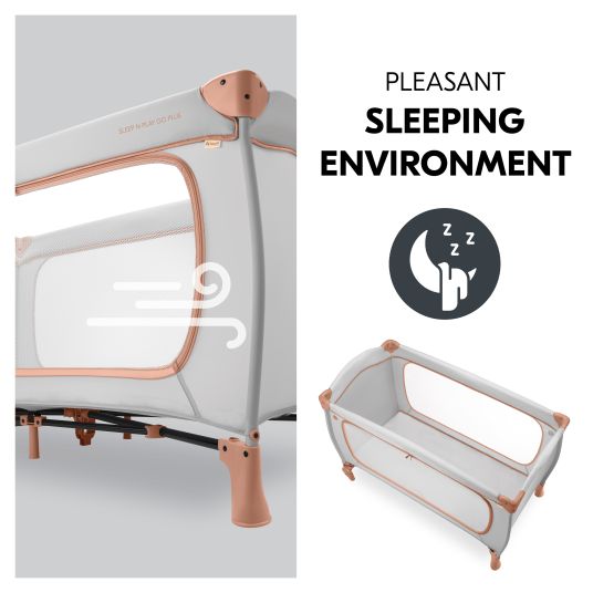 Hauck Reisebett XXL-Sparset - Sleep N Play Go Plus inkl. Alvi Reisebett-Matratze + Wasserdichte Betteinlage + 2 Spannbettlaken + Insektenschutz - Dusty Cork