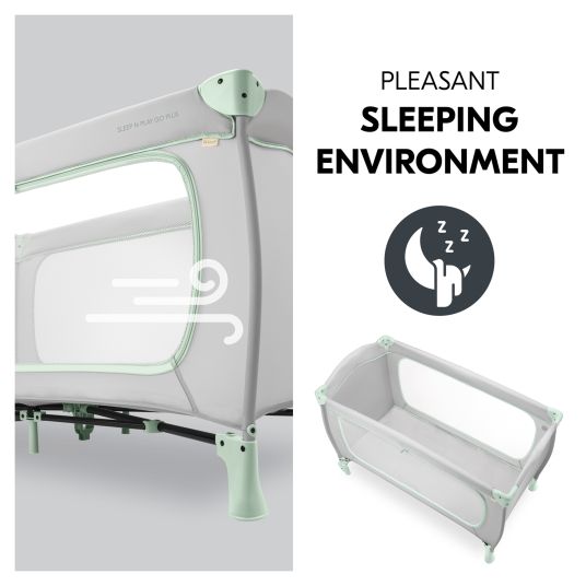 Hauck Reisebett XXL-Sparset - Sleep N Play Go Plus inkl. Alvi Reisebett-Matratze + Wasserdichte Betteinlage + 2 Spannbettlaken + Insektenschutz - Dusty Mint