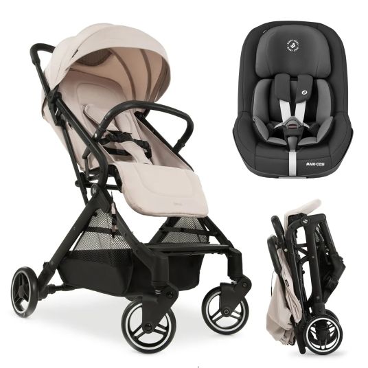 Hauck Travel buggy & pushchair Travel N Care with reclining function, only 6.8 kg (load capacity up to 22 kg) incl. Reboarder Pearl Pro 2 - Beige