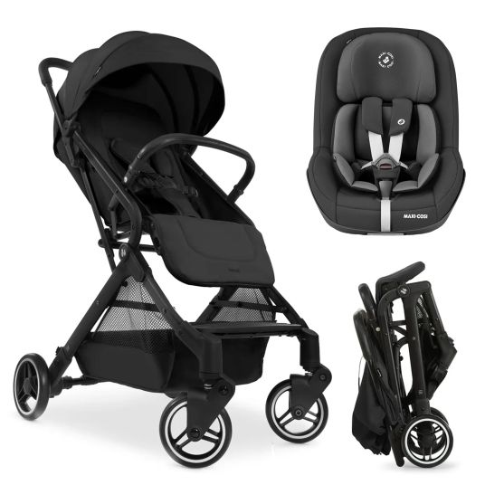 Hauck Travel buggy & pushchair Travel N Care with reclining function, only 6.8 kg (load capacity up to 22 kg) incl. Reboarder Pearl Pro 2 - Black