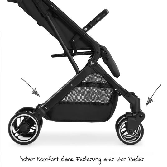 Hauck Passeggino Travel N Care con funzione reclinabile, solo 6,8 kg (capacità di carico fino a 22 kg) incluso Reboarder Pearl Pro 2 - Nero