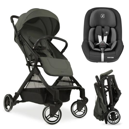 Hauck Travel buggy & pushchair Travel N Care with reclining function, only 6.8 kg (load capacity up to 22 kg) incl. Reboarder Pearl Pro 2 - Dark Olive