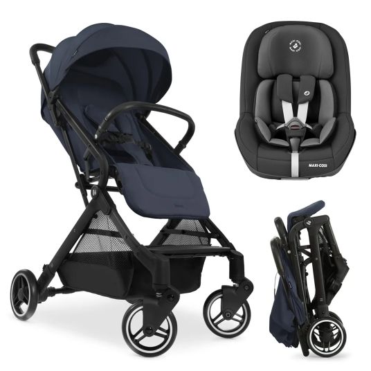 Hauck Passeggino da viaggio e passeggino Travel N Care con funzione reclinabile, solo 6,8 kg (capacità di carico fino a 22 kg) incluso Reboarder Pearl Pro 2 - Blu Navy