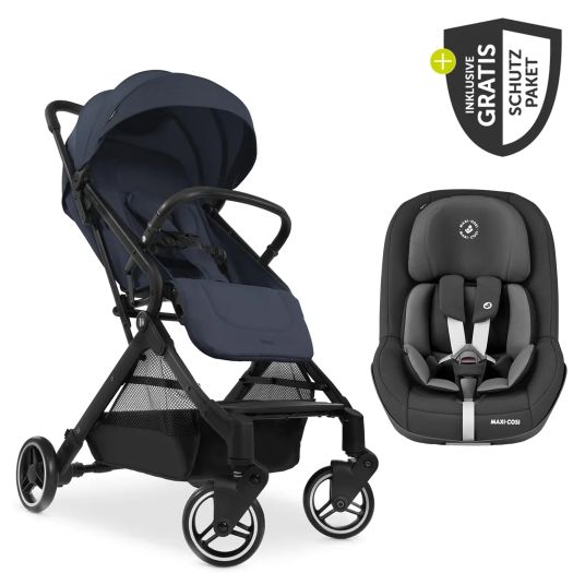 Hauck Travel buggy & pushchair Travel N Care with reclining function, only 6.8 kg (load capacity up to 22 kg) incl. Reboarder Pearl Pro 2 & XXL accessory pack - Navy Blue