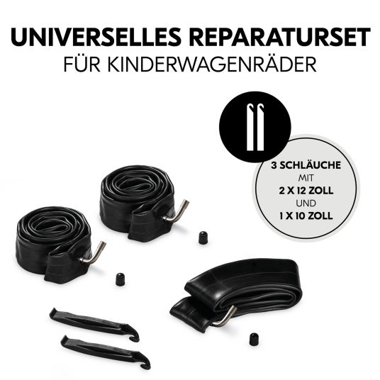 Hauck Reparatur Set Lufträder Kinderwagen (2x Schlauch 12 Zoll + 1x Schlauch 10 Zoll) - Pushchair Repair Kid 3WS