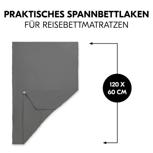 Hauck Spannbettlaken für Reisebetten & Matratzen mit 60 x 120 cm - Dark Grey