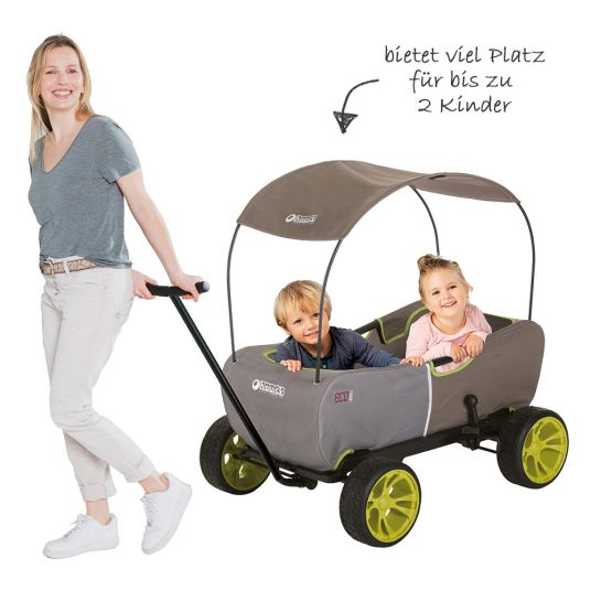 Hauck Toys for Kids Handcart Eco Mobil - foldable with roof, transport trolley & handcart for 2 children incl. playground blanket 2in1 - Forest Green