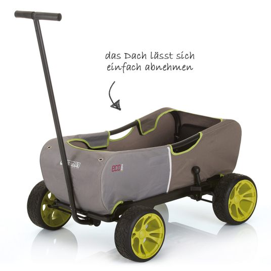Hauck Toys for Kids Handcart Eco Mobil - pieghevole con tetto, carrello di trasporto e handcart per 2 bambini con coperta da gioco 2in1 - Verde Foresta