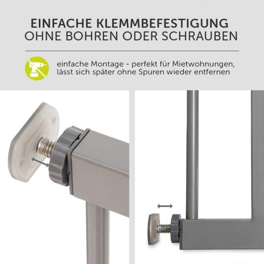 Hauck Treppenschutzgitter Stop N Safe 2 (96 bis 101 cm) inkl. 21 cm Verlängerung - ohne Bohren - Silver