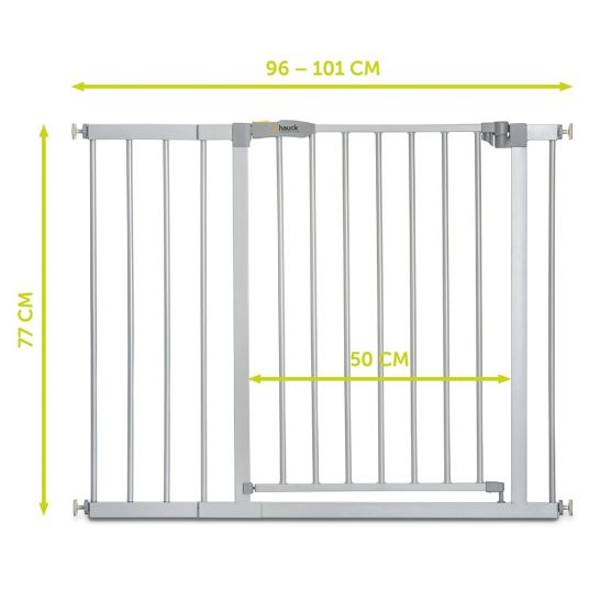 Hauck Cancelletto di sicurezza per scale Stop N Safe 2 (da 96 a 101 cm) con estensione di 21 cm - senza foratura - Argento