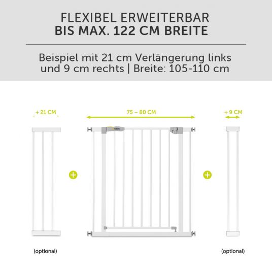 Hauck Treppenschutzgitter Stop N Safe 2 (96 bis 101 cm) inkl. 21 cm Verlängerung - ohne Bohren - White