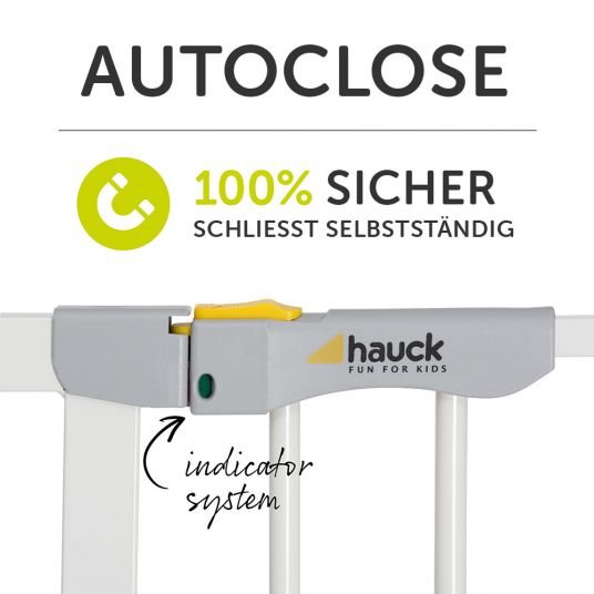 Hauck Cancello di sicurezza per porte Autoclose N Stop 2 (da 75 a 80 cm) a chiusura automatica, senza foratura - Bianco
