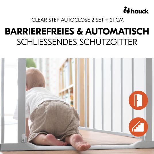 Hauck Türschutzgitter inkl. Verlängerung Clear Step Autoclose 2 Set + 21 cm - White