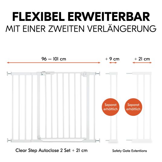 Hauck Door safety gate incl. extension Clear Step Autoclose 2 Set + 21 cm - White