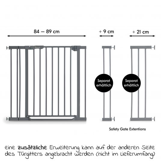 Hauck Protezione della porta con estensione Clear Step Autoclose 2 Set + 9 cm - Grigio scuro