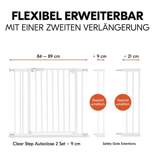 Hauck Türschutzgitter inkl. Verlängerung Clear Step Autoclose 2 Set + 9 cm - White