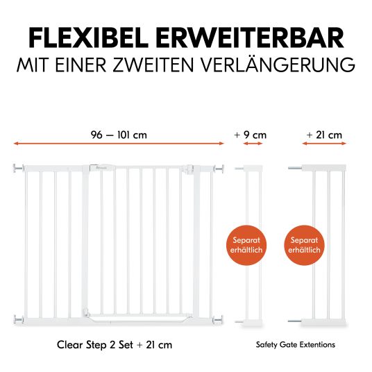 Hauck Cancelletto di sicurezza per porta / cancelletto per scale Clear Step 2 (75-80 cm) con estensione di 21 cm - Bianco