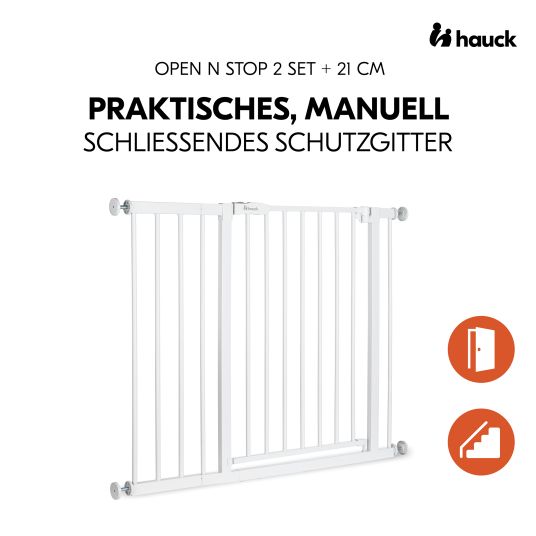 Hauck Cancelletto di sicurezza per porta / cancelletto per scale Open N Stop 2 (75-80 cm) con estensione di 21 cm - Bianco - Bianco