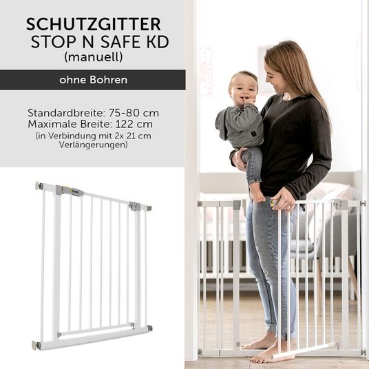 Hauck Door safety gate / stair gate Open N Stop KD (75 to 80 cm) without drilling - White