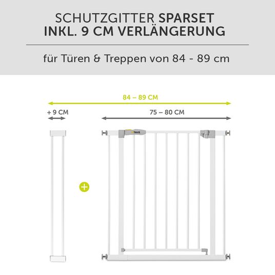 Hauck Türschutzgitter / Treppenschutzgitter Open N Stop KD (84 bis 89 cm) inkl. 9 cm Verlängerung - ohne Bohren - White